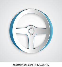 Paper cut Steering wheel icon isolated on grey background. Car wheel icon. Paper art style. Vector Illustration Paper cut Steering wheel icon isolated on grey background. Car wheel icon. Paper art style. Vector Illustration