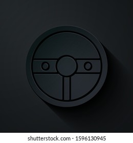 Paper cut Steering wheel icon isolated on black background. Car wheel icon. Paper art style. Vector Illustration