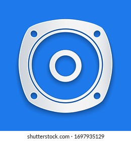 Paper cut Stereo speaker icon isolated on blue background. Sound system speakers. Music icon. Musical column speaker bass equipment. Paper art style. Vector Illustration