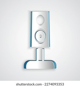 Paper cut Stereo speaker icon isolated on grey background. Sound system speakers. Music icon. Musical column speaker bass equipment. Paper art style. Vector