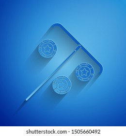 Paper cut Stick for chips icon isolated on blue background. Casino gambling. Paper art style. Vector Illustration