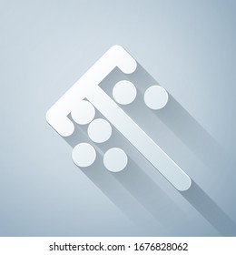 Paper cut Stick for chips icon isolated on grey background. Casino gambling. Paper art style. Vector Illustration
