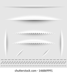 Paper cut, stitch and perforation dividers vector template.