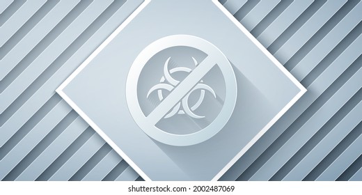 Paper cut Stop GMO icon isolated on grey background. Genetically modified organism acronym. Dna food modification. Paper art style. Vector