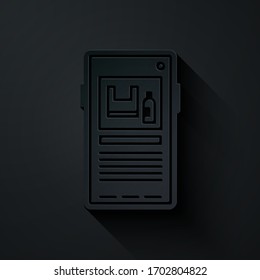 Paper cut Stop plastic pollution icon isolated on black background. Ecological poster. Paper art style. Vector Illustration