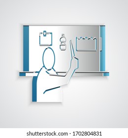 Recorte de papel Detener el icono de la contaminación de plástico aislado en fondo gris. Afiche ecológico. Estilo de arte de papel. Ilustración vectorial