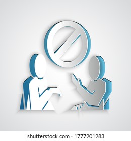 Paper cut Stop plastic pollution icon isolated on grey background. Ecological poster. Paper art style. Vector Illustration