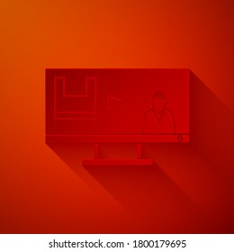 Recorte de papel Detener el icono de contaminación de plástico aislado en el fondo rojo. Afiche ecológico. Estilo de arte de papel. Ilustración vectorial
