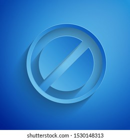 Paper cut Stop sign icon isolated on blue background. Traffic regulatory warning stop symbol. Paper art style. Vector Illustration