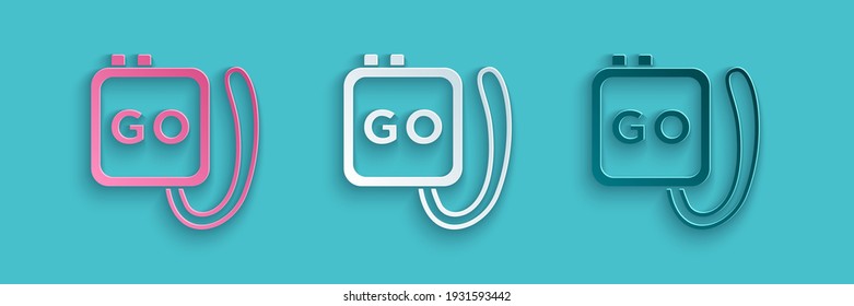 Paper cut Stopwatch icon isolated on blue background. Time timer sign. Chronometer sign. Paper art style. Vector