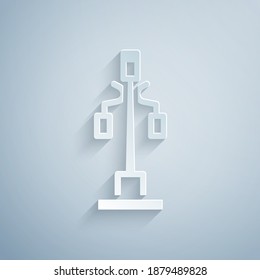 Paper cut Street light system icon isolated on grey background. Paper art style. Vector.