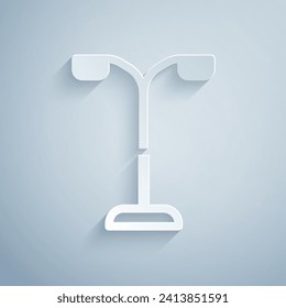 Paper cut Street light system icon isolated on grey background. Paper art style. Vector