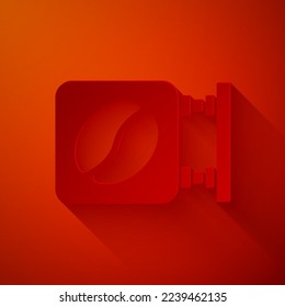 Paper cut Street signboard coffee icon isolated on red background. Paper art style. Vector