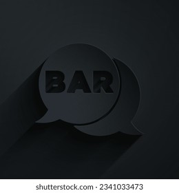 Paper cut Street signboard with inscription Bar icon isolated on black background. Suitable for advertisements bar, cafe, restaurant. Paper art style. Vector