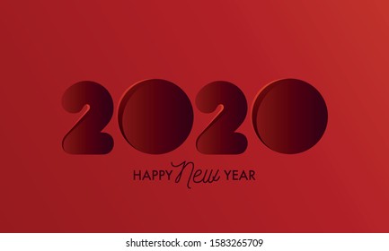 Paper Cut Style 2020 Text on Red Background for Happy New Year Celebration.