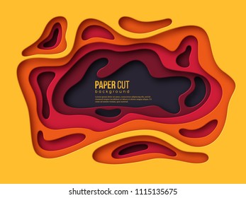 Paper cut style background. Shapes with shadow in Autumn colors - yellow, orange, burgundy and violet. Design for decoration, business presentation, posters, flyers, prints. Vector.