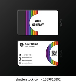Paper Cut Style Business Card Template with Half Circle Vertical Black Rainbow Geometric