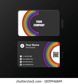 Paper Cut Style Business Card Template with Close Half Circle Invert Black Rainbow Geometric