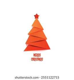 paper cut style Christmas tree card. Vector illustration