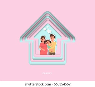paper cut style family character vector design