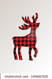 Paper cut style greeting card winter seasonal holidays - Reindeer on tartan checkered plaid - vector illustration