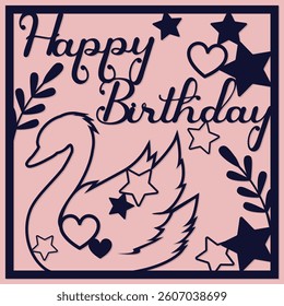 Paper cut style, greetings card, vector illustration of a happy birthday card. Shadow box layered card