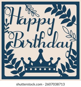 Paper cut style, greetings card, vector illustration of a happy birthday card. Shadow box layered card