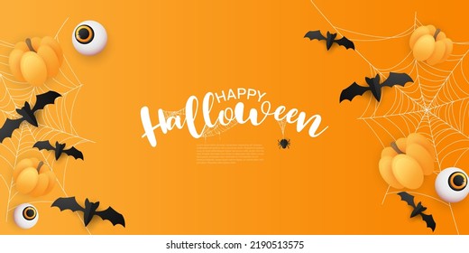 paper cut style happy halloween banner vector illustration
