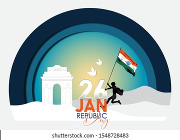 Paper cut style of Happy Republic Day of India celebration.26 January