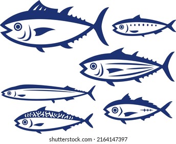 Paper cut style illustration set of various fish in dark blue