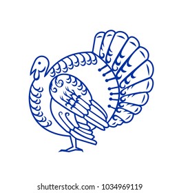 Paper cut style illustration of a wild turkey, a large bird in the genus Meleagris, native to the Americas, viewed from side done in retro, decorative papercut design.