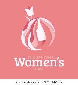 Paper cut style International Womens Day poster with women face and silhouette flower. Vector illustration