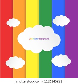Paper cut style. LGBT pride color bar with clouds. 