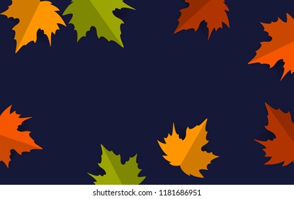 paper cut style maple leaves over dark blue background,  autumn fall thanksgiving banner vector illustration