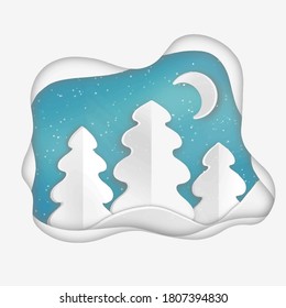 Schneeschlittenschnee im Schnee Weihnachtsgrußkarte Nachtmond und Tannenbaum