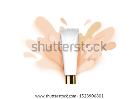 Paper cut style splashes of color foundation, tonal base, conceptual illustration, template for product advertising poster. Vector illustration.
