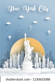 Paper cut style of world famous landmark of New York City, America . Vector illustration.