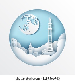 Paper cut style of world famous landmark of Pakistan,travel postcard and poster,vector illustration.