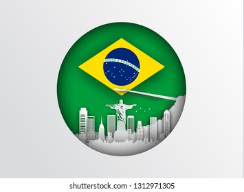 Paper cut style of world famous landmark of Brazil,travel postcard and poster,vector illustration