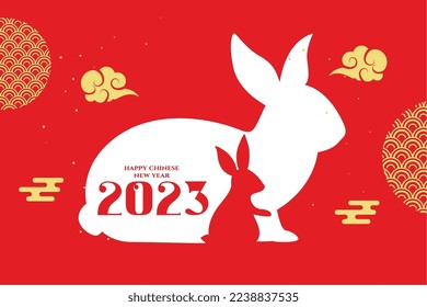 paper cut style year of rabbit 2023 greeting background vector 