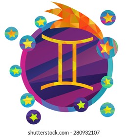 paper cut style zodiac icon : Gemini, vector sign
