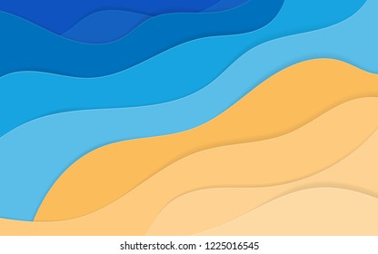 Paper cut style,Abstract sea wave and sand background In the summer