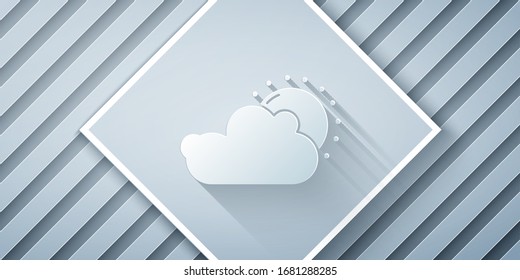 Paper cut Sun and cloud weather icon isolated on grey background. Paper art style. Vector Illustration