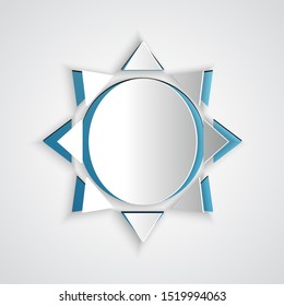 Paper cut Sun icon isolated on grey background. Paper art style. Vector Illustration
