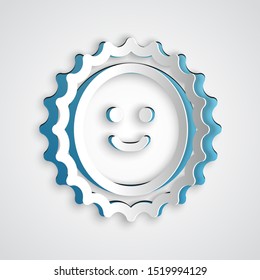 Paper cut Sun icon isolated on grey background. Paper art style. Vector Illustration