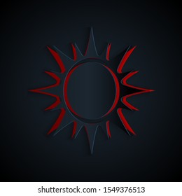 Paper cut Sun icon isolated on black background. Paper art style. Vector Illustration