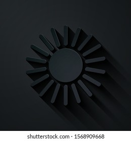 Paper cut Sun icon isolated on black background. Paper art style. Vector Illustration