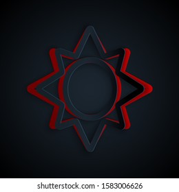 Paper cut Sun icon isolated on black background. Paper art style. Vector Illustration