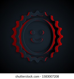 Paper cut Sun icon isolated on black background. Paper art style. Vector Illustration