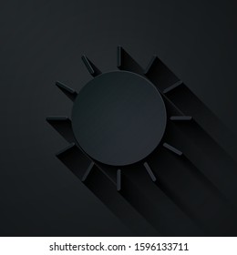 Paper cut Sun icon isolated on black background. Paper art style. Vector Illustration